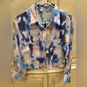 NWT Nine West Women's Blue and Pink Button Down Shirt, size petite medium